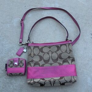 Coach purse with matching wallet. Pink and neutral. Authentic.
